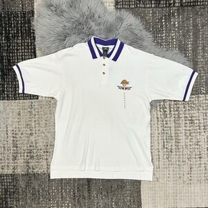 Vintage NBA Los Angeles Lakers White Polo Purple Trim Shirt Size XL NWT